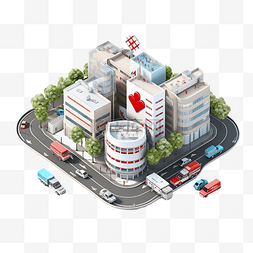 蓝色位置符号图片_医院医疗保健位置的 3d 插图
