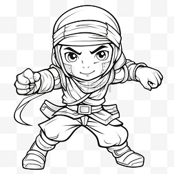 忍者武士图片_用于着色书的卡通日本忍者人物