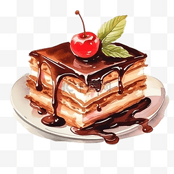 吃草莓巧克力图片_水彩甜点甜蜜剪贴画元素可爱蛋糕