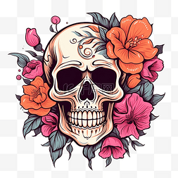 头骨与一朵花的插图