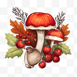 感恩节快乐苹果蘑菇浆果分支图标