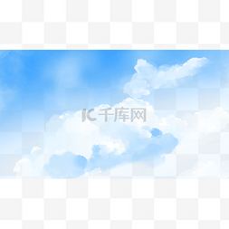 蓝色天空云层图片_蓝天白云草地写实风格水彩