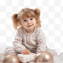 微笑小女孩微笑图片_圣诞装饰品中可爱小女孩的肖像