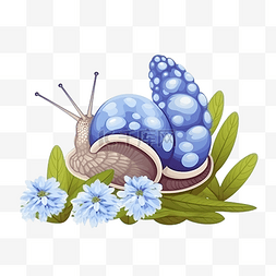 植物与蜗牛图片_花园蜗牛与蓝色穆斯卡里花春天插