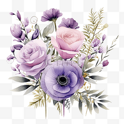 紫色框架图片_水彩紫色花束
