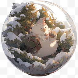 水晶球的雪图片_玻璃球中的雪人和圣诞树png图像