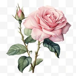 粉色的手绘画图片_粉红色玫瑰花的植物图画