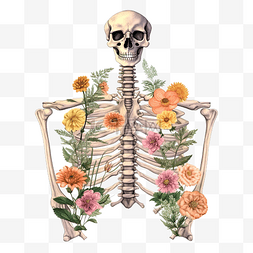 死的天图片_骨骼和植物骨骼花ai生成的插图