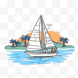 泳装男人图片_游客正在玩涂鸦风格的帆船插画