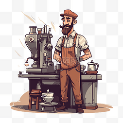 咖啡师剪贴画卡通人物站在他的浓