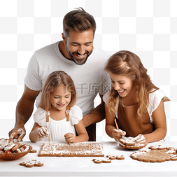 家庭在圣诞节假期烘烤姜饼饼干