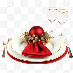 宴會图片_圣诞餐桌摆设，配有圣诞装饰品带