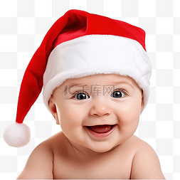 孩子的笑声图片_戴着圣诞帽的漂亮有趣的婴儿，与