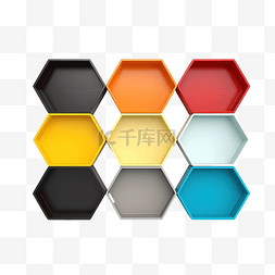 彩色六边形架子的最小 3D 插图