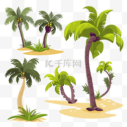 插画棕榈树图片_棕榈剪贴画四种不同的棕榈树和沙