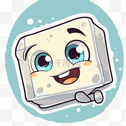 白色方块图片_蓝色背景剪贴画上可爱的奶酪角色