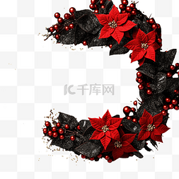 黑红色的花图片_黑色上有红色闪光的圣诞花环