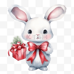 可爱的兔子在圣诞老人服装水彩圣