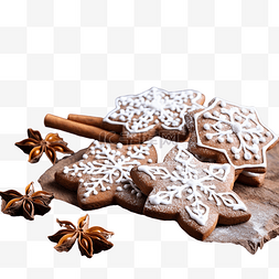 糖饼干图片_木桌上的传统圣诞姜饼，上面有糖