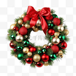 圣诞花环绿松枝和红银圣诞球