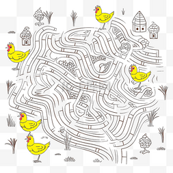 儿童迷宫着色帮助小鸡找到小鸡