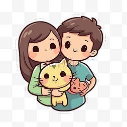 一对夫妇抱着一只小猫贴纸的图像