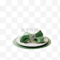 华丽的圣诞餐桌布置，绿色和白色