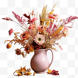 秋季装饰品图片_感恩节的中心装饰品，粉红色水罐