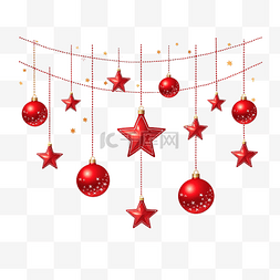 星星和天空图片_带星星和花环的红色圣诞球