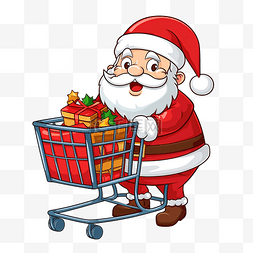 红色的购物车图片_圣诞节期间用购物车购物的快乐圣