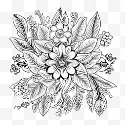 黑白手绘插图中的轮廓方形花卉插
