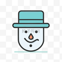 线性图标蓝色图片_白色背景上蓝色雪人和帽子的线性