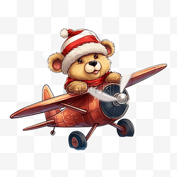 可爱的熊戴着圣诞老人的帽子飞着