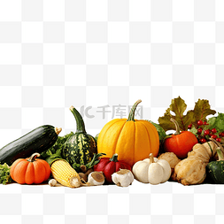 白砖背景图片_感恩节木制餐桌上的秋季南瓜和其