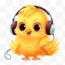 黄色的翅膀图片图片_一只可爱的黄色小鸡听音乐的卡通