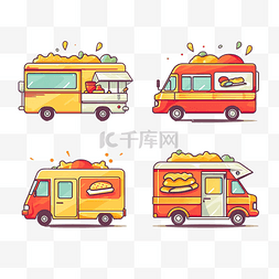 食品卡车和汉堡包插画以简约风格