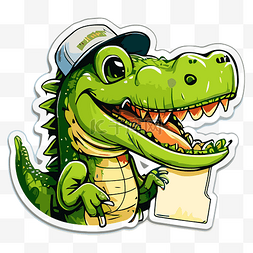 鳄鱼拿着纸条和帽子剪贴画的贴纸