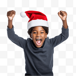 戴圣诞帽的小男孩图片_戴着圣诞帽的非洲裔美国男孩庆祝