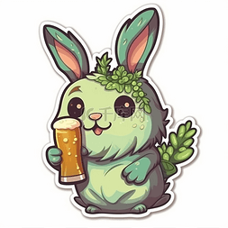 卡通跳的兔子图片_喝啤酒的兔子拿着他拿着的饮料