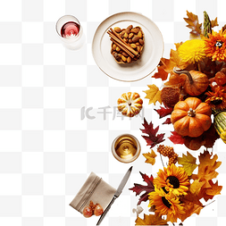 平铺食物图片_聚会或感恩节庆祝活动的秋季晚餐
