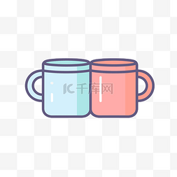 两个咖啡杯，配有粉色和蓝色茶包