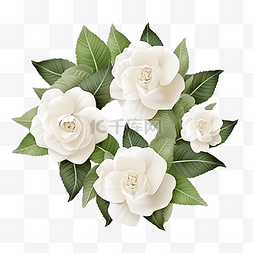 白色山茶花花束花环框架平面样式
