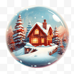 圣诞假期雪球插画与红色村屋