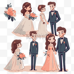 和裙子图片_婚礼剪贴画新娘和新郎的卡通人物