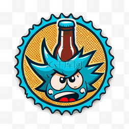 瓶盖打不开图片_一个带有蓝色愤怒面孔的动画啤酒