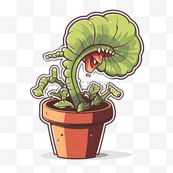 电动捕蝇器图片_卡通怪物植物在盆栽剪贴画 向量