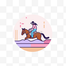 赛博故障风图标图片_圆形平面设计中的女人骑马 向量