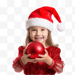 戴着圣诞帽手里拿着圣诞树玩具的