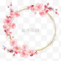 樱花季背景图片_粉色水彩樱花金框