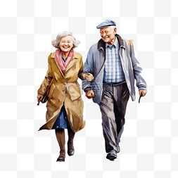 微笑的老夫妇在公园散步